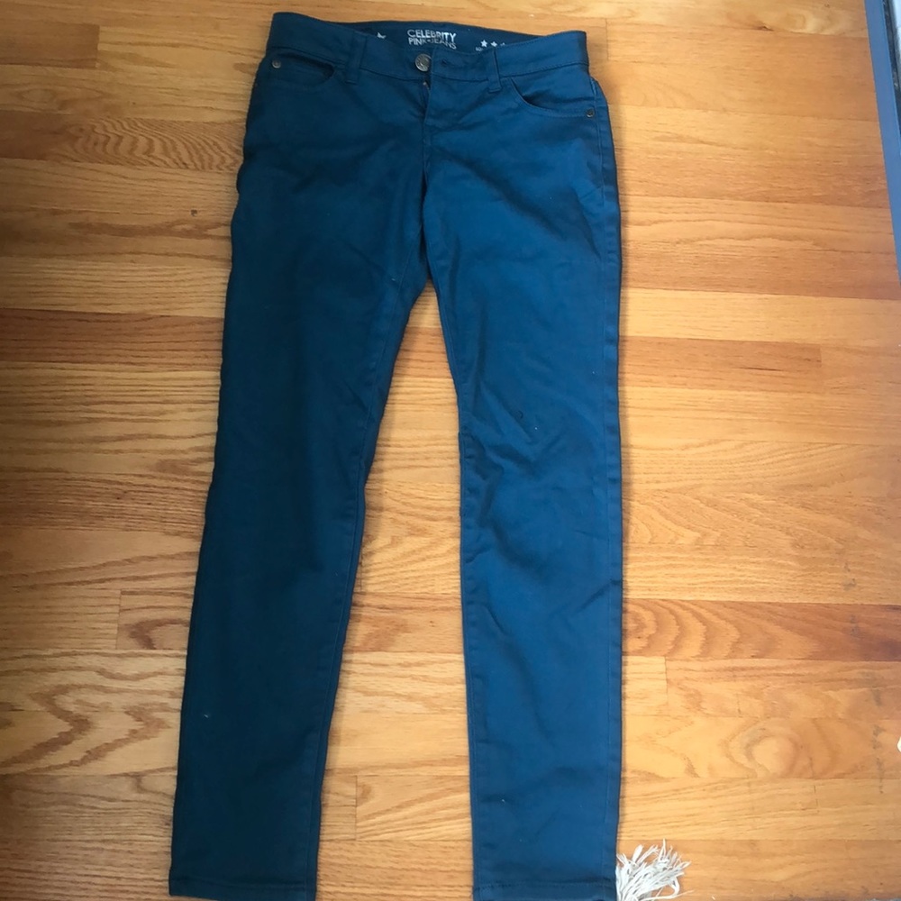 Low rise skinny jeans teal solid color